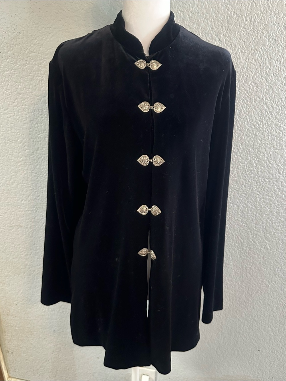 J.B.S. Black Velvet Tunic Dress with Silver Heart Button Hooks